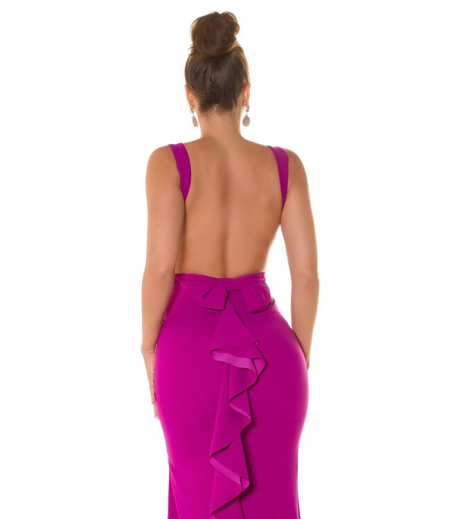 Luxe gala lang jurk met open rug - paars