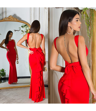 ClassyWear Luxe gala lang jurk met open rug - rood