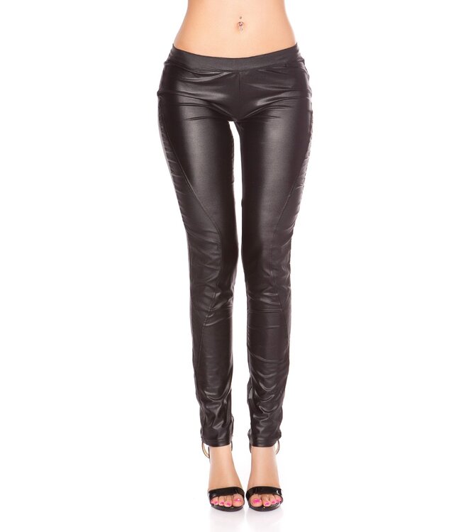 Sexy leatherlook broek met rits achterkant - zwart