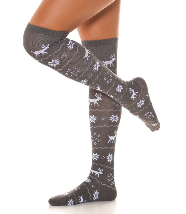 Cozy kerst prints gebreide kousen - grijs