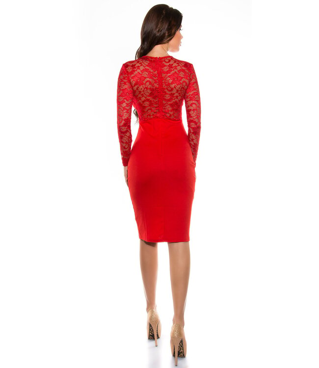 Sexy bodycon jurk met kant - rood