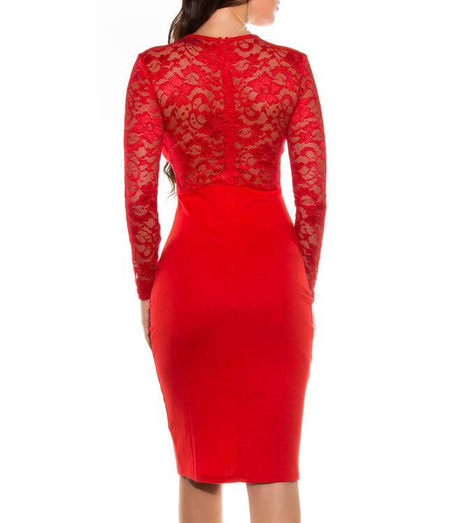 Sexy bodycon jurk met kant - rood