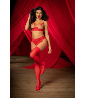 Mapalé 'RED VALENTIJN' Sexy open cup lingerie set met kant - rood