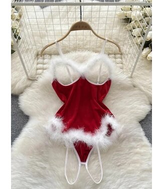 ClassyWear Sexy SANTA BABY open cup bodysuit lingerie met bont