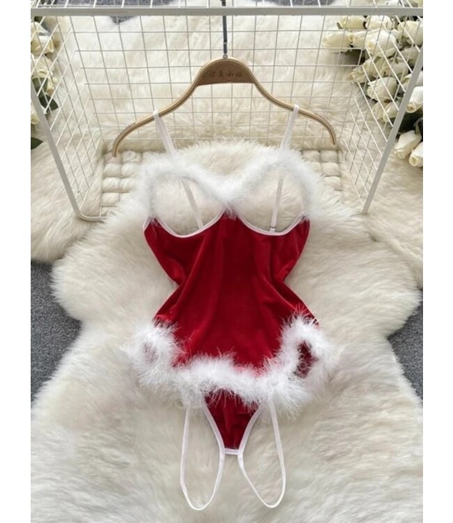 ClassyWear Sexy SANTA BABY open cup bodysuit lingerie met bont