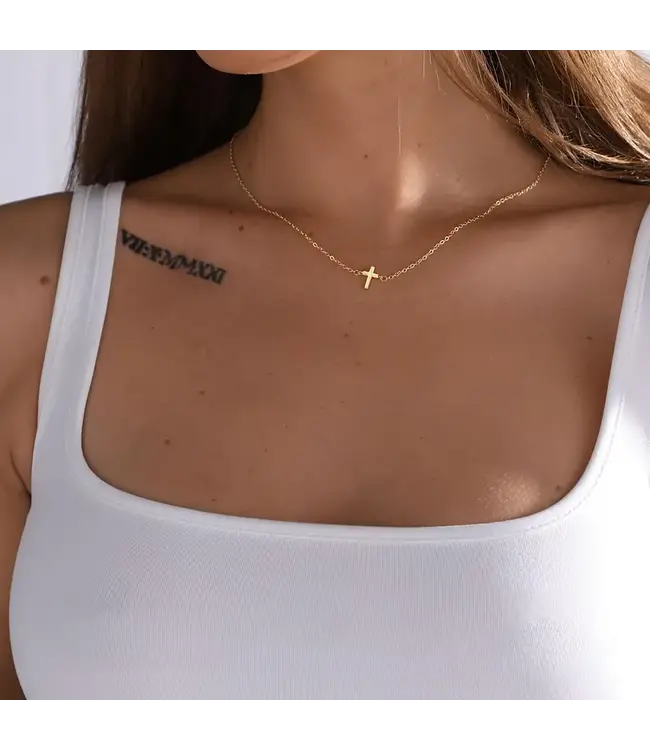 Elegante cross 14K Plated ketting choker