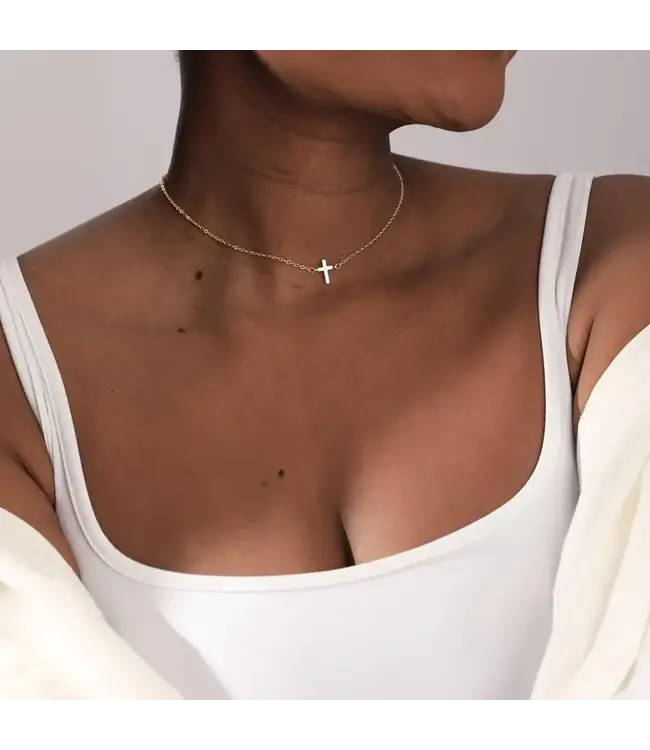 Elegante cross 14K Plated ketting choker
