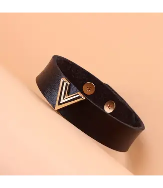 ClassyWear Elegante PU zwarte armband met gouden v