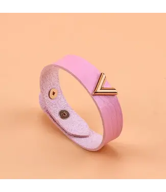 ClassyWear Elegante PU pink armband met gouden v