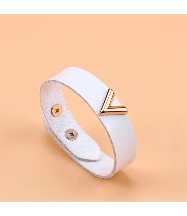 Elegante PU witte armband met gouden v