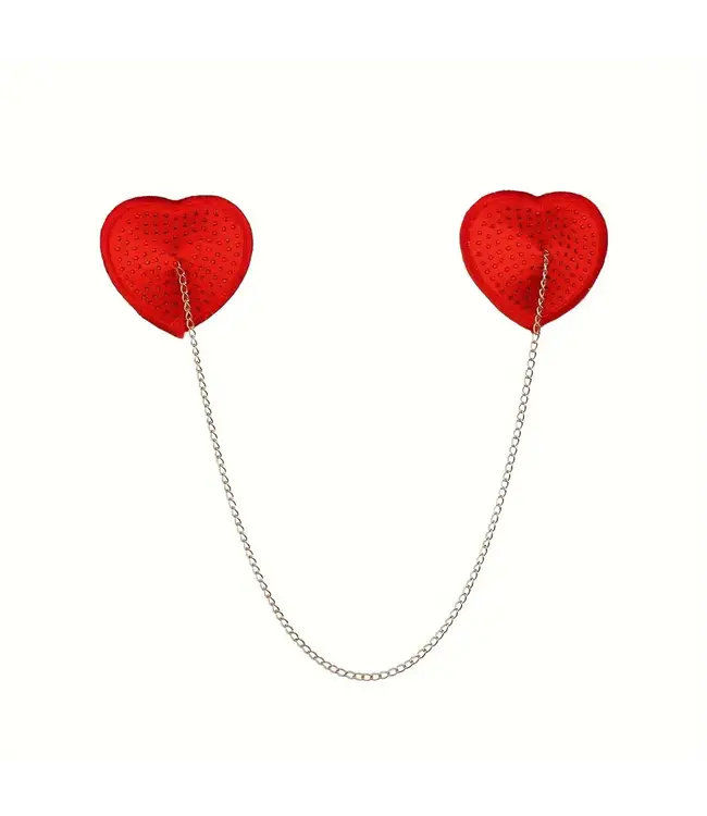 Sexy tepelplakker met steentjes en gouden ketting - rood