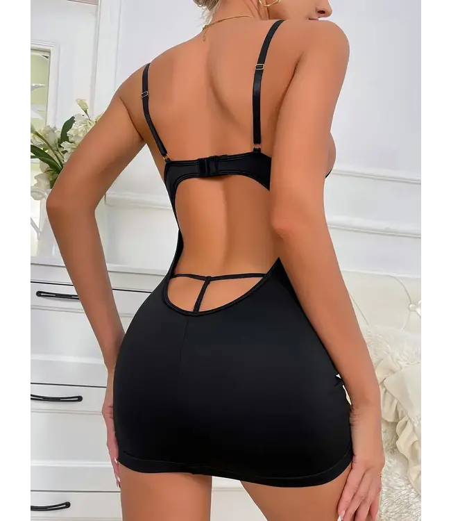 ClassyWear Sexy cut out lingerie jurkje met open rug - zwart