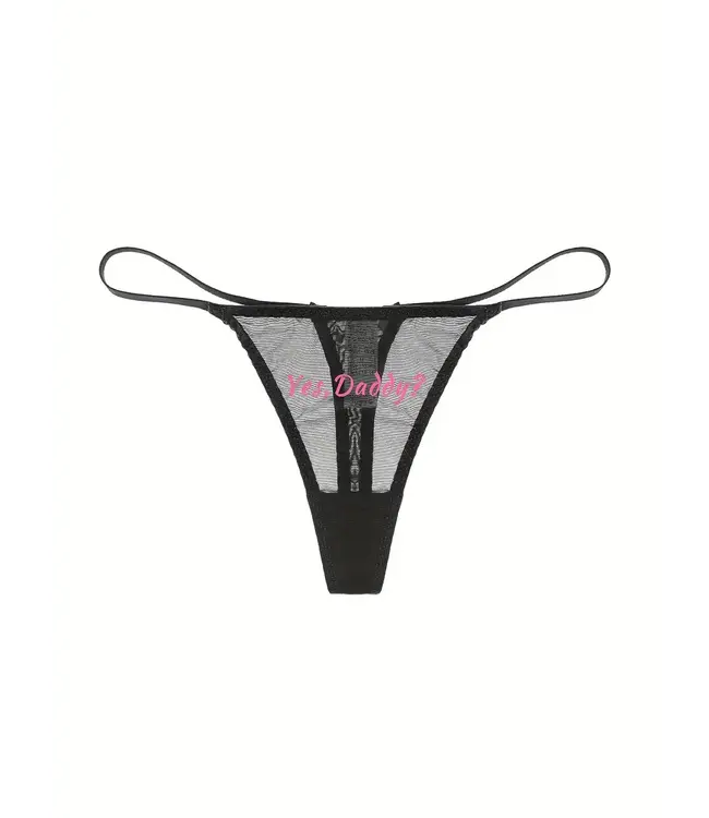 Sexy kinky mesh string' YES,DADDY?' lingerie - zwart