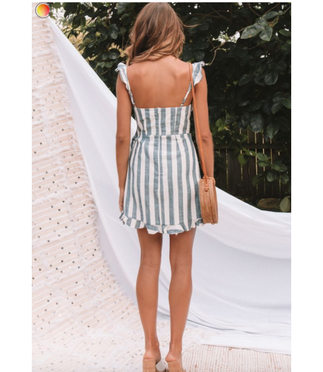 Zomer cute jurkje met  strepen en ruffle - grijs