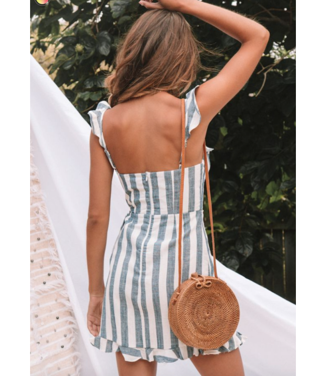 Zomer cute jurkje met  strepen en ruffle - grijs