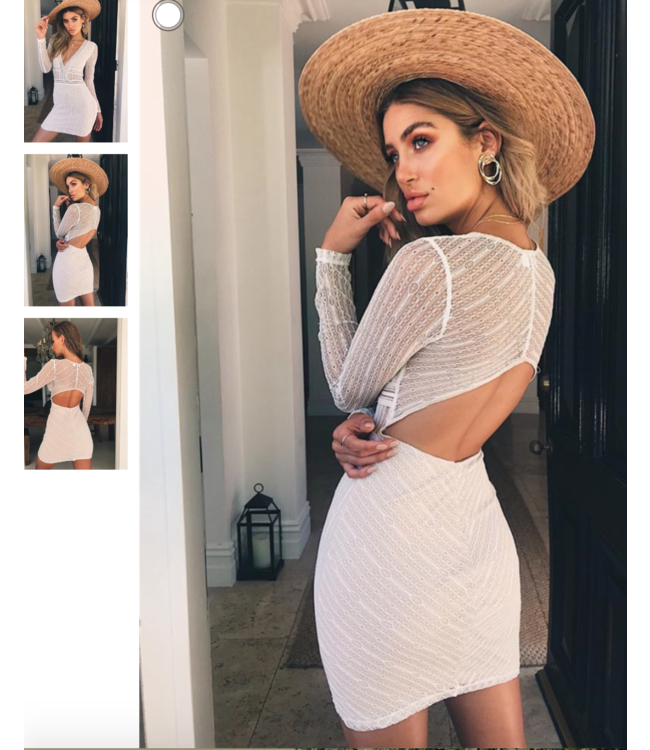 Elegante jurk met open rug en kant - wit