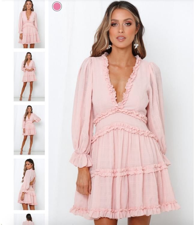 Luxe deep V jurk met ruffle - roze