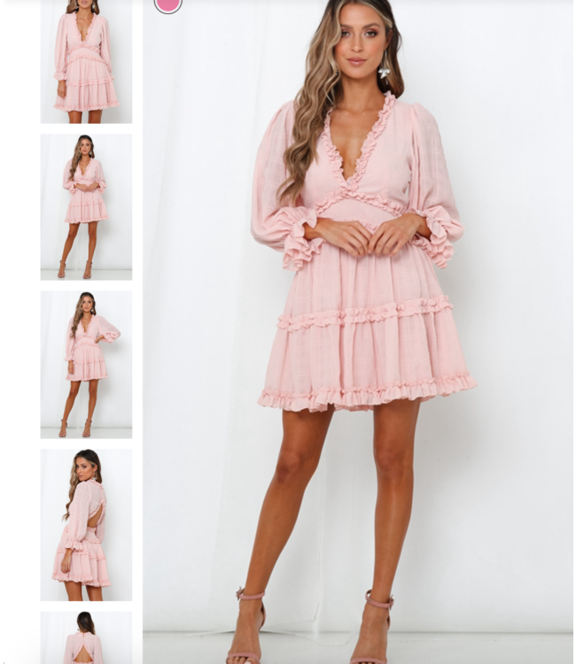 Luxe deep V jurk met ruffle - roze
