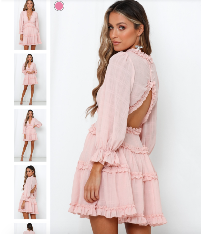 Luxe deep V jurk met ruffle - roze