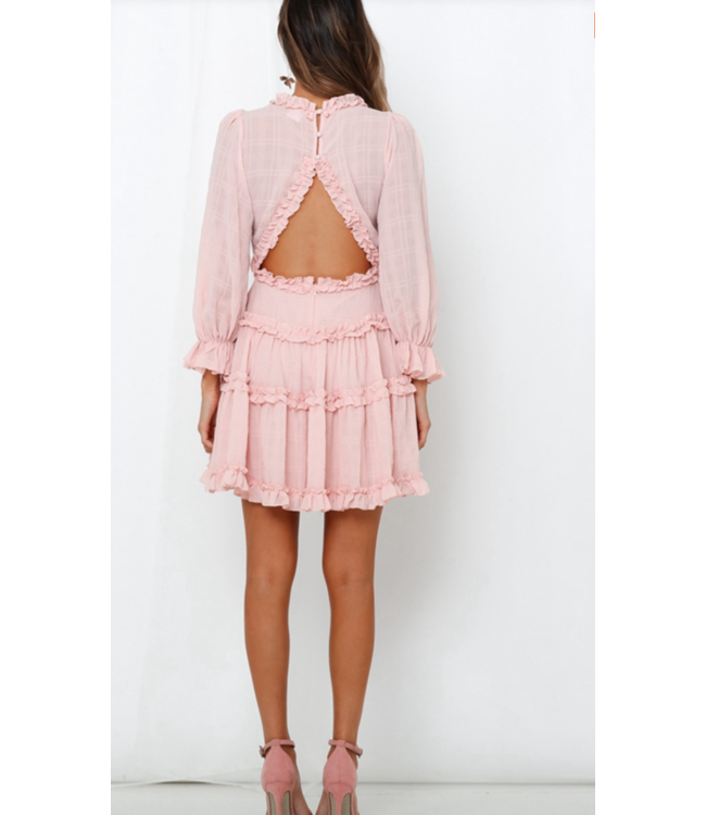 Luxe deep V jurk met ruffle - roze