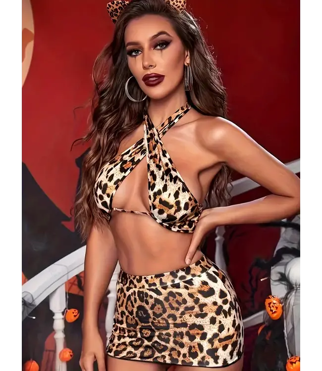 Sexy 2-delig panterprint Cat kostuum cosplay setje