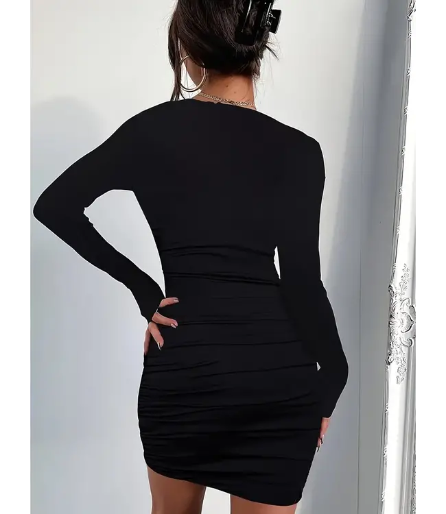 Sexy bodycon jurk met deep V neck - zwart