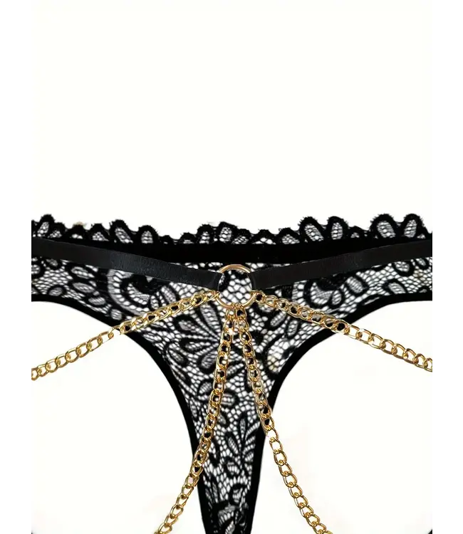 Sexy kanten string met gouden ketting