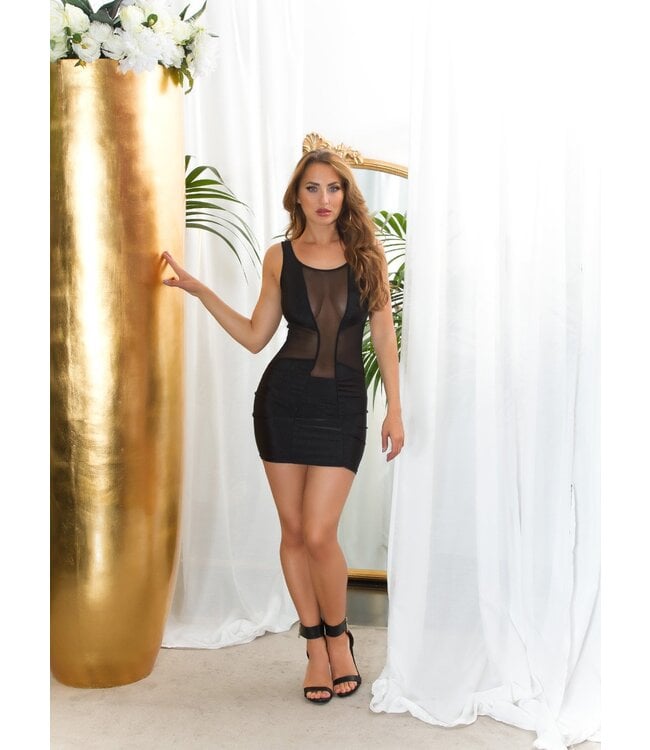 Sexy transparant jurkje met mesh - zwart