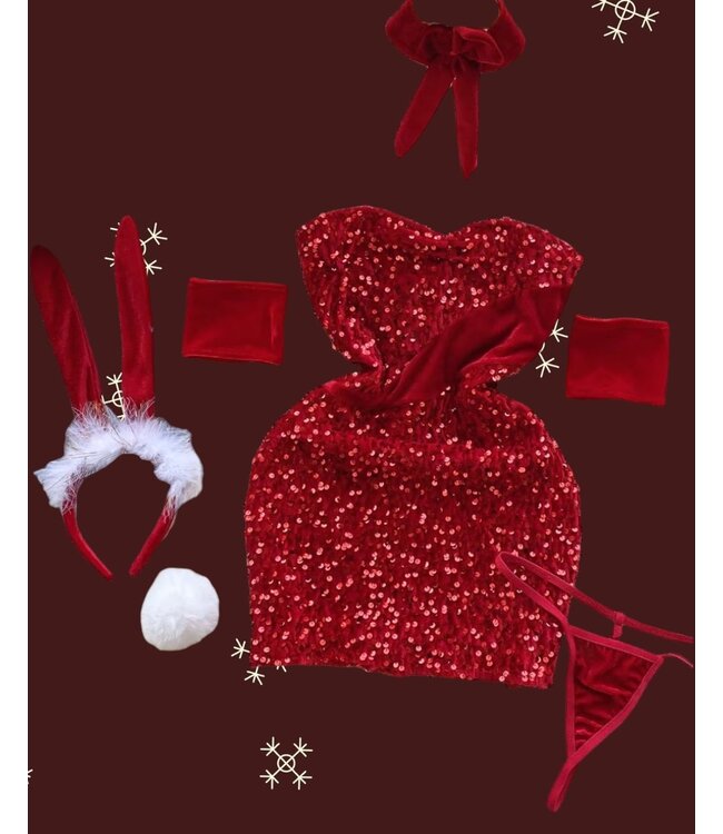 Luxe 6-delige kerst glitter jurk 'elegante bunny girl' - rood