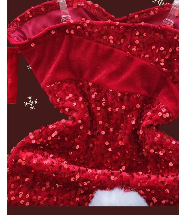 Luxe 6-delige kerst glitter jurk 'elegante bunny girl' - rood
