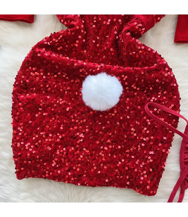 Luxe 6-delige kerst glitter jurk 'elegante bunny girl' - rood