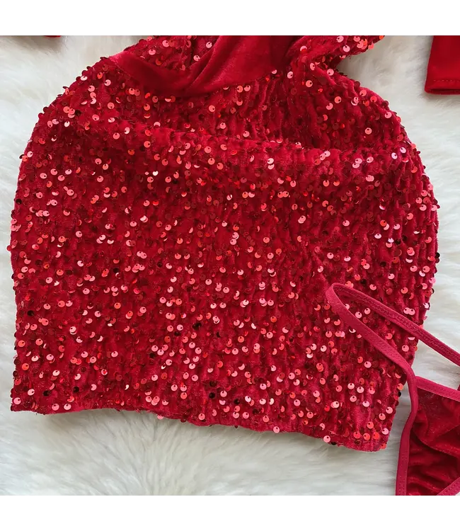 Luxe 6-delige kerst glitter jurk 'elegante bunny girl' - rood
