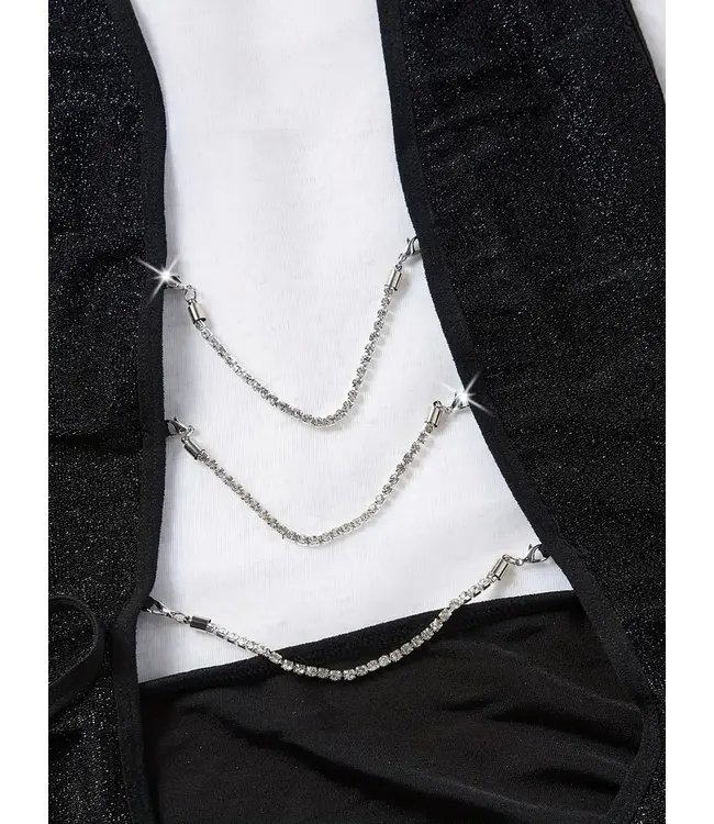 Sexy shimmer deep v jurkje met open rug - zwart