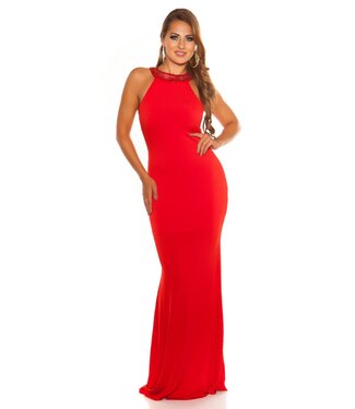 ClassyWear Luxe elegante gala lang  jurk met pailletten - rood