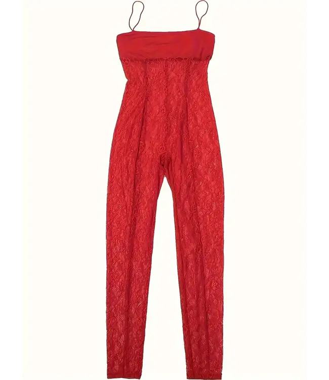 Sexy kanten  bodycon jumpsuit - rood
