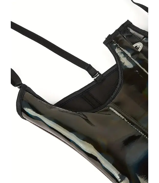 Sexy laklook pu underbust corset met straps - zwart