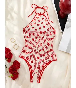 ClassyWear Sexy kisses open-kruis lingerie mesh bodysuit
