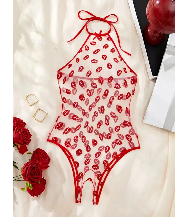 Sexy kisses open-kruis lingerie mesh bodysuit