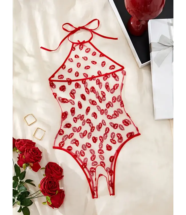 Sexy kisses open-kruis lingerie mesh bodysuit