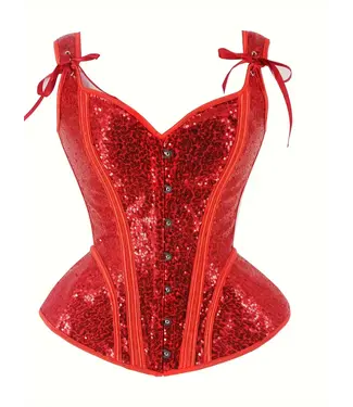 ClassyWear Luxe pailletten overbust corset met veters -  rood