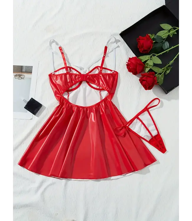 Sexy lovely wetlook jurkje met string - rood