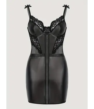 ClassyWear Sexy wetlook jurkje lingerie met zip en kant - zwart