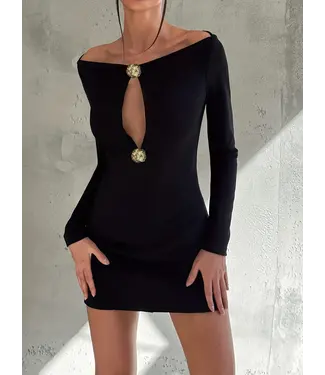 ClassyWear Elegante zwarte jurkje met cut outs voorkant