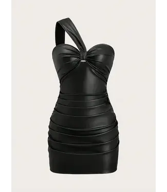 ClassyWear Sexy leatherlook mini-jurkje - zwart
