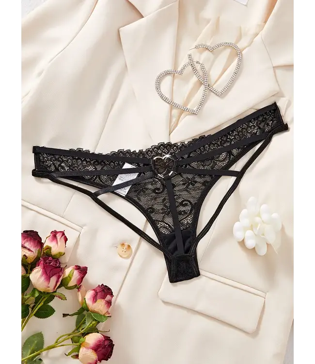 Sexy kanten string met hartje - zwart
