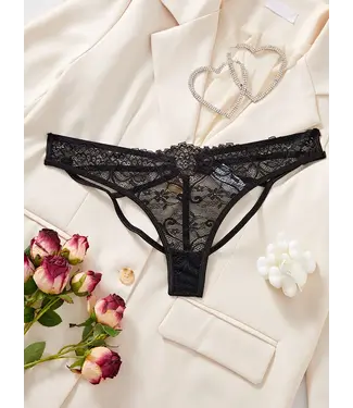 ClassyWear Sexy kanten string met hartje - zwart