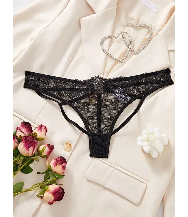 Sexy kanten string met hartje - zwart