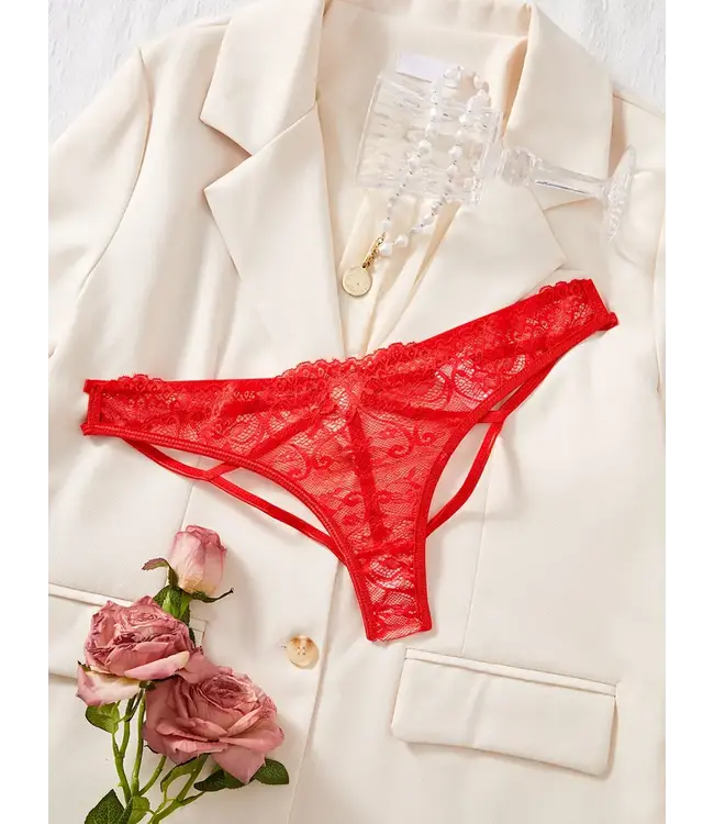 Sexy kanten string met hartje - rood