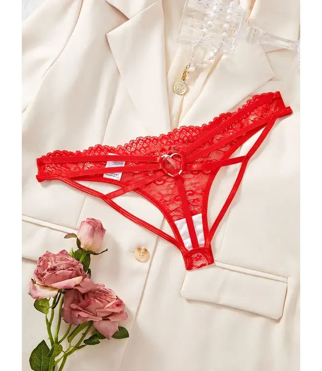 Sexy kanten string met hartje - rood