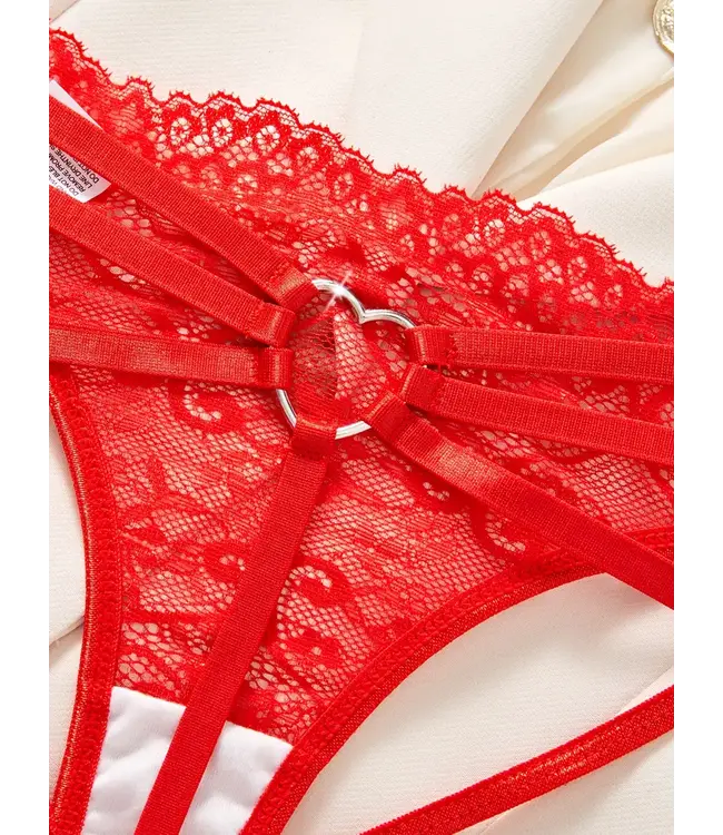 Sexy kanten string met hartje - rood